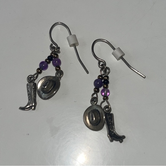 Western Charm Silver and Purple Beaded Dangle Earrings, #western #cowgirl - Picture 4 of 5